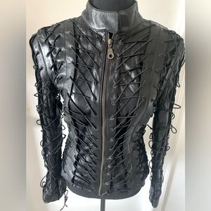Genuine Leather Shoe String Jacket